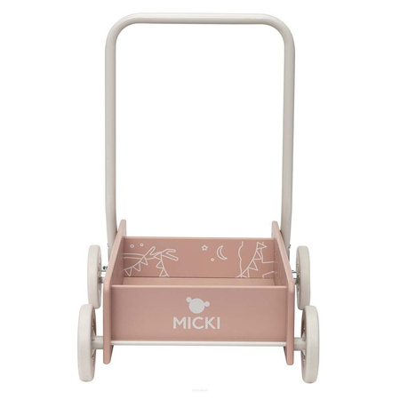 Micki Drewniany Chodzik Pchacz do Nauki Chodzenia Różówy