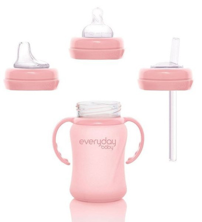 Everyday Baby, Szklana butelka ze smoczkiem S, 150 ml Różowy