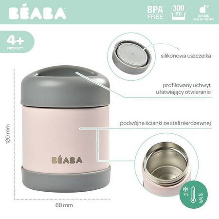 Beaba Pojemnik - Termos Obiadowy Ze Stali Nierdzewnej Z Hermetycznym Zamknięciem 300ml Dark Mist / Light Pink