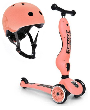 Scootandride Highwaykick 1 Jeździk i Hulajnoga 2w1 1-5 Lat + Scootandride Kask S-M Peach