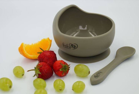 Baby in World Miska Silikonowa Z Przyssawką I Łyżeczką Sage