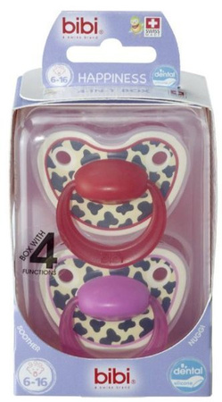 Bibi Zestaw Smoczków Ortodontycznych Happiness 0-6m czerw/róż Tiger