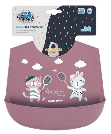 Canpol Babies Śliniak Sylikonowy z Kieszonka Bonjour Paris 74/027 Bordowy