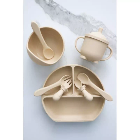 MYROYS Silikonowa Miseczka z Łyżeczką Beżowa