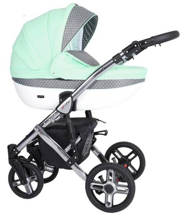 Kunert Mila Premium Wózek Głęboko-Spacerowy 2w1 Mięta + Kropka Grafitowa Rama Koła Żelowe