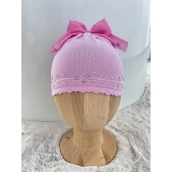 Barbaras Czapka Dziewczęca z Dużą Kokardą 40 - 42 Różowa