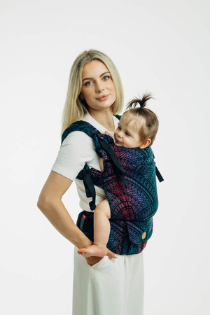 LennyLamb Moje Pierwsze Nosidełko LennyUpGrade PRO, Z Tkaniny Żakardowej 60% Bawełna, 28% Wełna Merino, 8% Jedwab, 4% Kaszmir- Pawi Ogon Czarny Opal