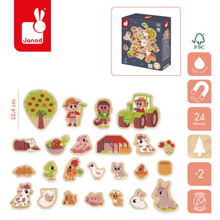 Janod Magnesy drewniane Na farmie 24 szt. 2+