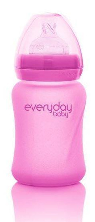 Everyday Baby, Szklana butelka ze smoczkiem S reagująca na temperaturę, 150 ml Wiśniowy