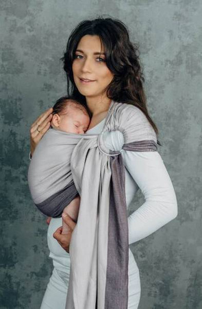 LennyLamb Moja Pierwsza Chusta Kółkowa Do Noszenia Dzieci Tkana Splotem Skośno-krzyżowym Ramie Bez Zakładek Standard 1,8 m 100% Bawełna Cool Grey