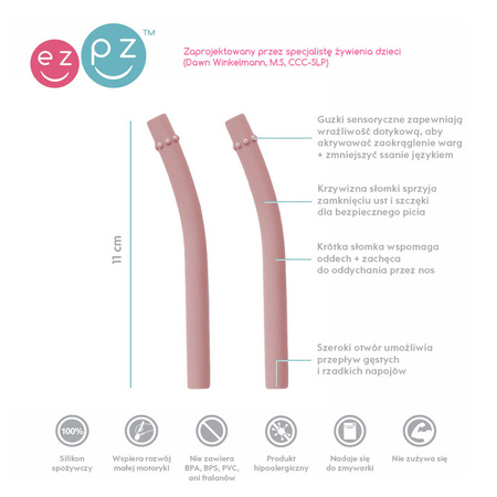 EZPZ Silikonowa miseczka z podkładką 2w1 Mini Bowl + GRATIS silikonowy kubeczek Mini Cup 120ml z 2 słomkami pastelowy róż