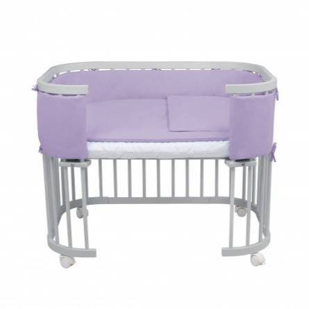 Waldin Łóżeczko 5w1 z Kołyską i Wyposażeniem Szare + Fioletowe Dodatki