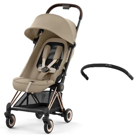 Cybex Coya Wózek Spacerowy Rama Rosegold Black Cozy Beige + Pałąk do Wózka