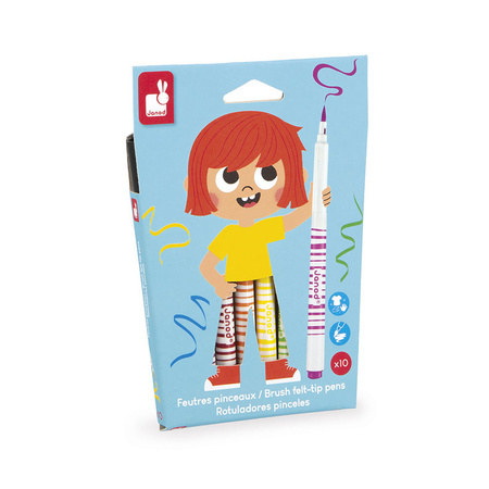 Janod Flamastry pędzelkowe 10 kolorów 3+