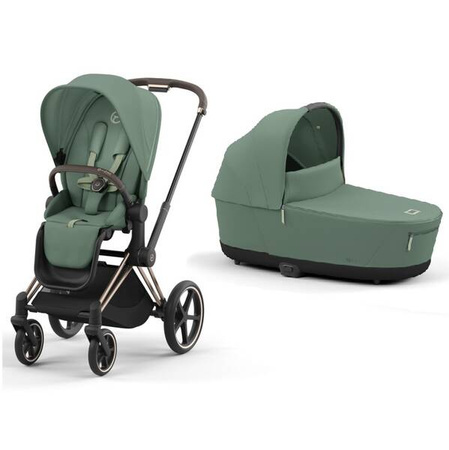 Cybex Priam 4.0 Wózek Głęboko-Spacerowy + Fotelik Samochodowy Cloud T 0-13kg + Baza T Leaf Green