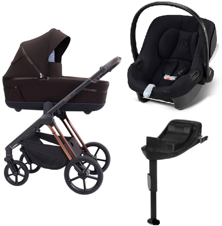 Espiro Miloo 2025 Wózek Głęboko-Spacerowy 208 Excellent Chocolate + Cybex Aton B2 i-Size Fotelik Samochodowy 0-13kg + Baza One Volcano Black