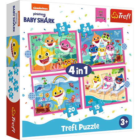 Trefl Baby Shark Puzzle 4w1 Rodzina Rekinów