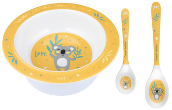 Canpol Babies Miseczka Melaminowa z Przyssawka 270 ml + Zestaw Łyżeczek z Melaminy 2 szt Exotic Animals 4/519 Yellow