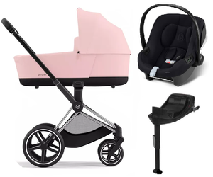 Cybex Priam 4.0 Wózek Głęboki Peach Pink + Cybex Aton B2 i-Size Fotelik Samochodowy 0-13kg + Baza One Volcano Black