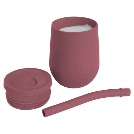 EZPZ Silikonowy kubeczek ze słomką Mini Cup + Straw Training System 120 ml Mauve + 2 słomki GRATIS pastelowy róż
