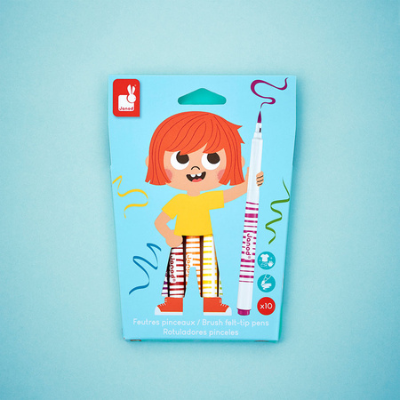 Janod Flamastry pędzelkowe 10 kolorów 3+