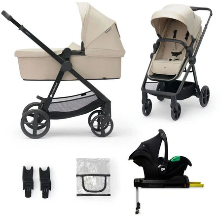 Kinderkraft Newly Wózek Wielofunkcyjny 4w1 + Fotelikiem Mink Pro z Bazą Sand Beige