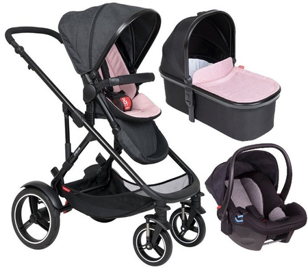 Phil&Teds Voyager Wózek Głęboko-Spacerowy + Fotelik Alpha 0-13kg Zestaw 3w1 Różowy