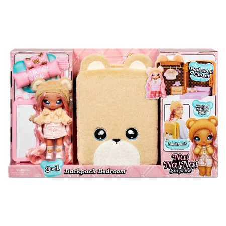 Na! Na! Na! Surprise 3-in-1 Backpack Bedroom Series 2 Playset - Sarah Snuggles (Teddy Bear) Zestaw Lalka z Plecakiem