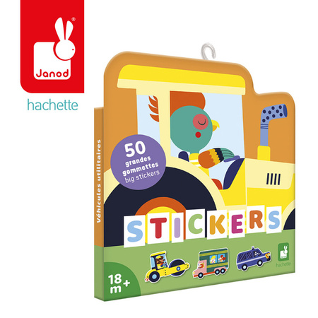 Janod Duże naklejki 50 szt. Pojazdy 18m+
