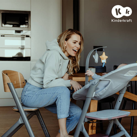 Kinderkraft Livy Krzesełko Do Karmienia + Calmee Bujaczek Różowy Aster Pink