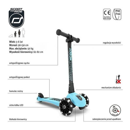 Scootandride Highwaykick 3 LED Hulajnoga Składana ze Świecącymi Kółkami 3+Blueberry