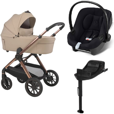 Espiro Code Wózek Głęboko-Spacerowy 19 Loving Beige + Cybex Aton B2 i-Size Fotelik Samochodowy 0-13kg + Baza One Volcano Black