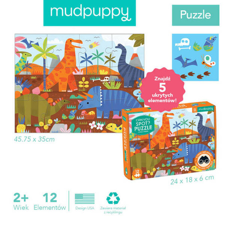 Mudpuppy Puzzle Obserwacyjne 12 Elementów 2+ Park Dinozaurów