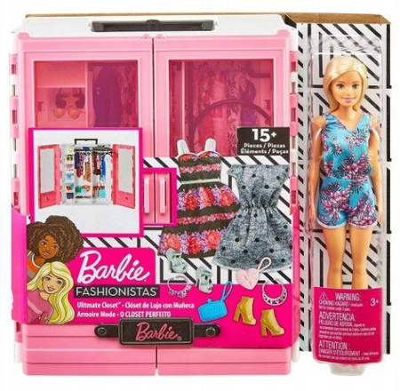 Mattel Barbie Szafa na Ubranka + lalka GBK12