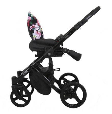 Kunert Tiaro Wózek Głęboko-Spacerowy 2w1 Róż + Kwiaty Biała Rama Koła Żelowe