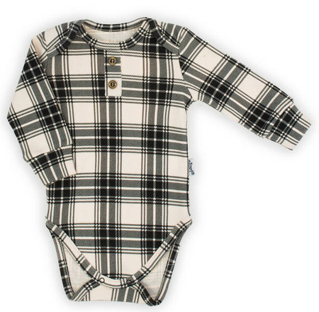 Nicol - Body z Długim Rękawem Rozmiar 68 Kratka: Czarny, Beżowy