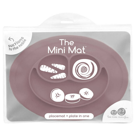 EZPZ Silikonowy talerzyk z podkładką mały 2w1 Mini Mat Mauve + pokrywka GRATIS pastelowy róż