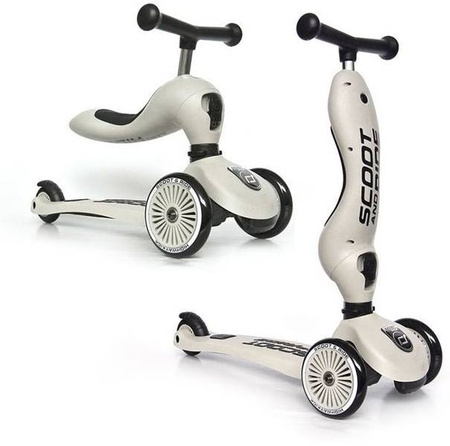 Scootandride Highwaykick 1 Jeździk i Hulajnoga 2w1 1-5 lat + Zestaw Ochraniaczy dla Dzieci XXS Ash