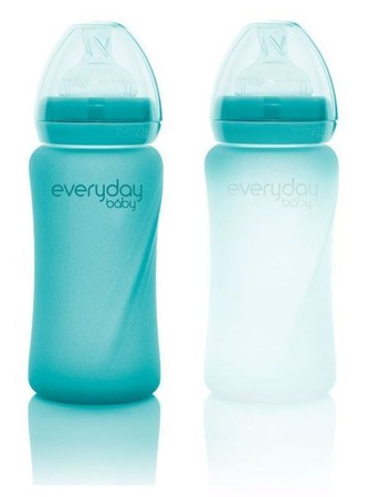 Everyday Baby, Szklana butelka ze smoczkiem M reagująca na temperaturę, 240 ml Turkusowy