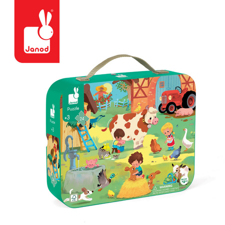 Janod Puzzle w walizce Dzień na farmie 24 elementy 3+