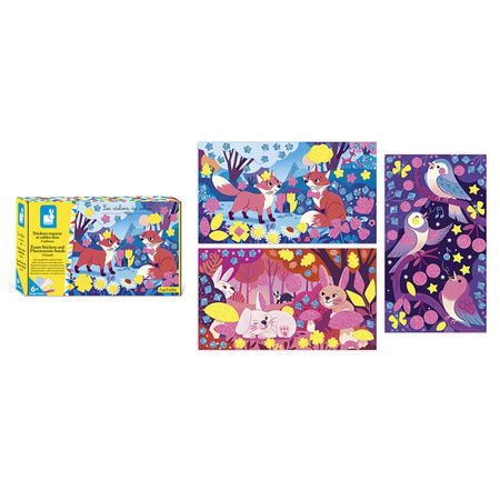 Janod Zestaw kreatywny Naklejki piankowe i fluorescencyjne piaski Leśni przyjaciele 6+