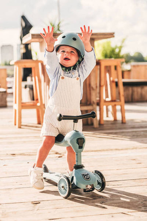 Scootandride Highwaykick 1 Jeździk i Hulajnoga 2w1 1-5 Lat S+ Zestaw Ochraniaczy dla Dzieci XXS Steel