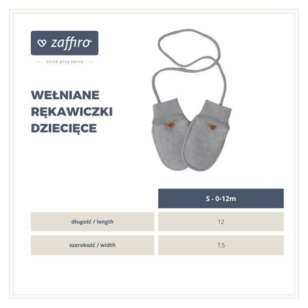 Zaffiro Rękawiczki Dziecięce Wełna Premium 0/12m Grey