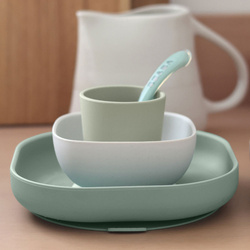 Beaba Komplet naczyń z silikonu z przyssawką Sage Green