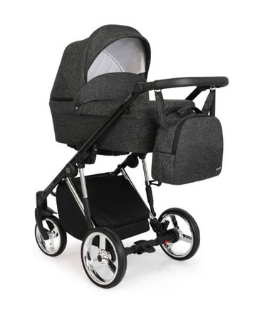Kunert Molto Premium Wózek Głęboko-Spacerowy 2w1 Czarny + Kwiaty Srebrna Rama Koła Żelowe