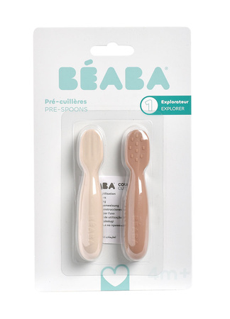 Beaba Zestaw 2 silikonowych pierwszych łyżeczek-gryzaków Praline/clay