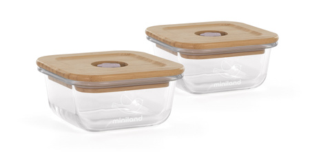 Miniland Pojemniki Szklane Kwadratowe ECO-friendly 2x210ml Z Torbą Izotermiczną - Pisklę