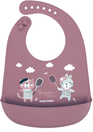 Canpol Babies Śliniak Sylikonowy z Kieszonka Bonjour Paris 74/027 Bordowy