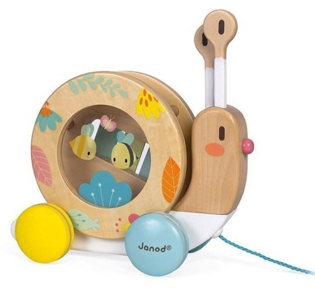 Janod Drewniany Ślimak Do Ciągnięcia z Cymbałkami i Bębenkiem Pure