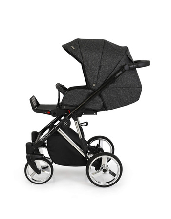 Kunert Molto Premium Wózek Głęboko-Spacerowy 2w1 Czarny + Kwiaty Srebrna Rama Koła Żelowe